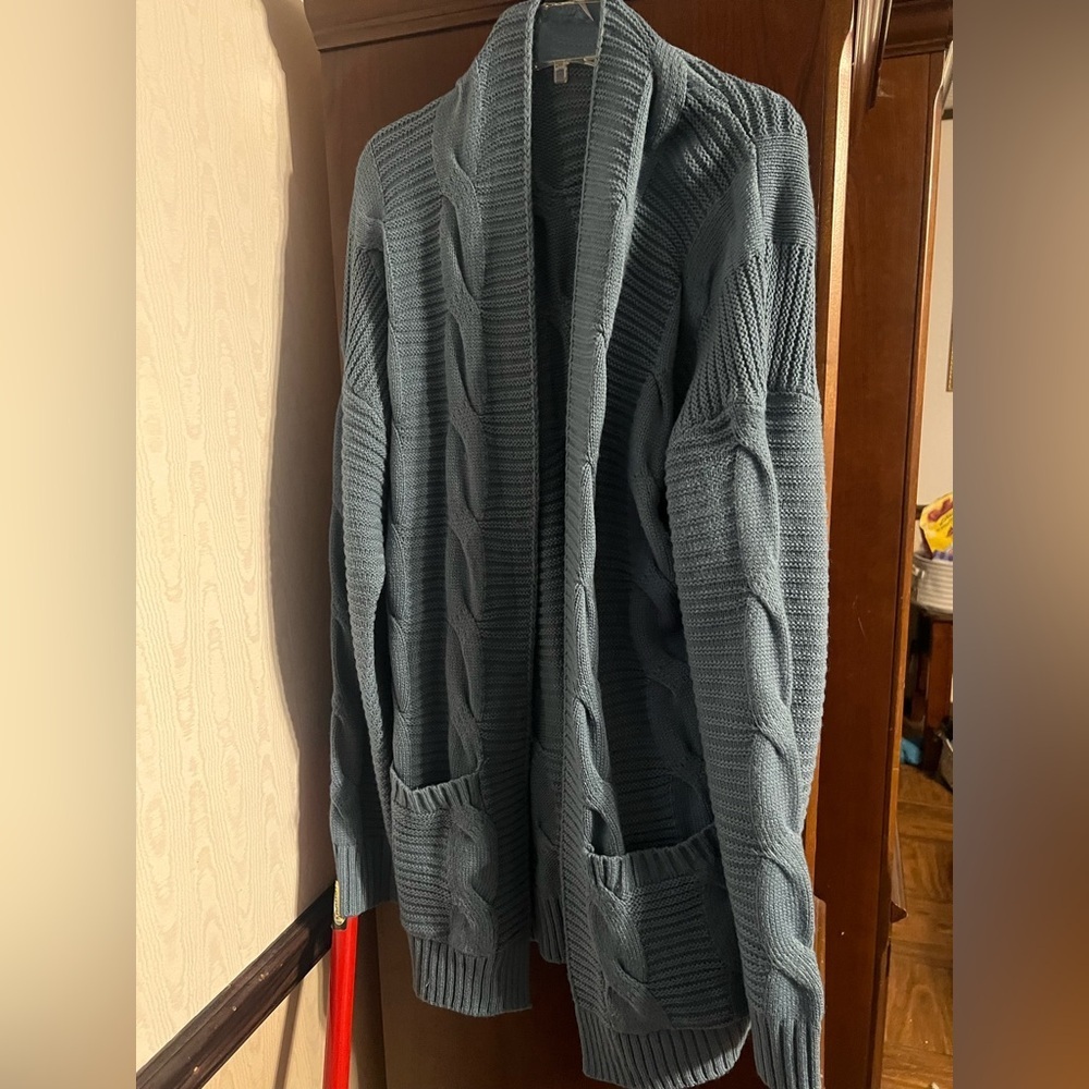 Cozy Blue Cable Knit Cardigan - Picture 1 of 3